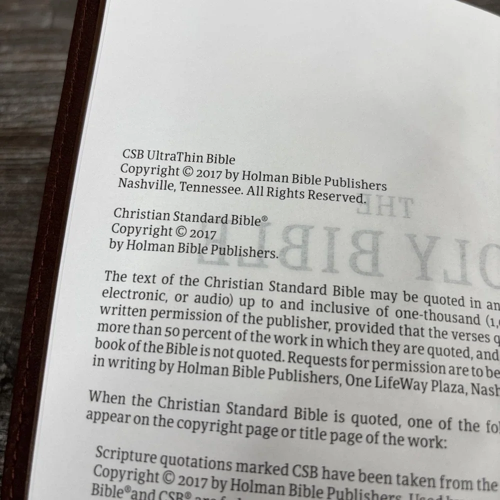 Holy Bible CSB Christian Standard Brown LeatherTouch UltraThin Holman Text